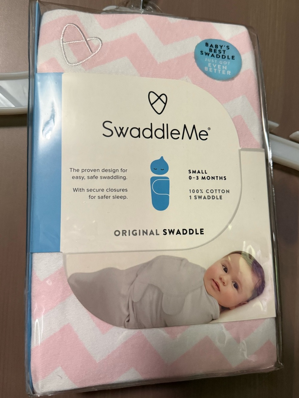 SwaddleMe Original Infant Swaddle - White with Pink Chevron Accent